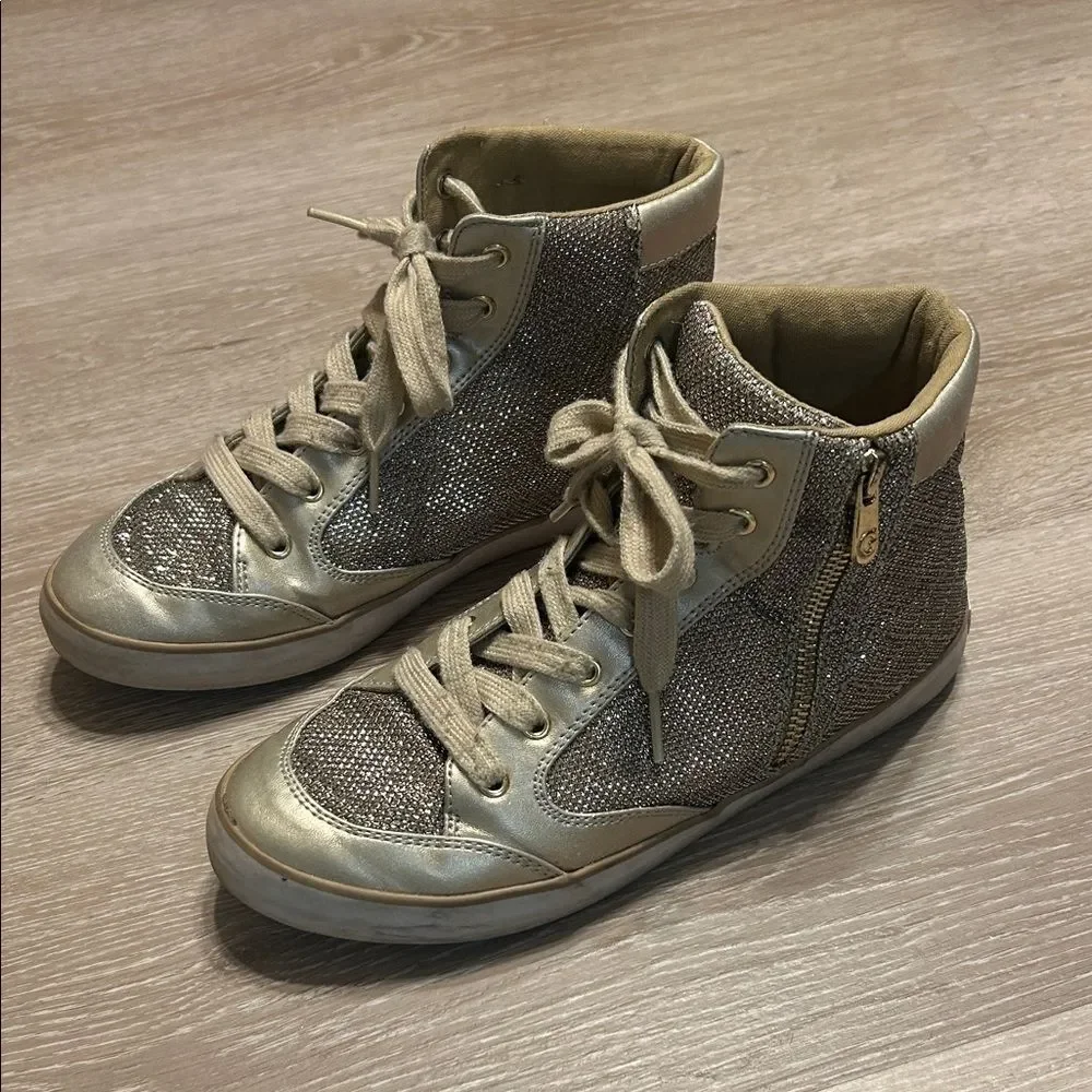 Guess Gold Metallic Shimmer High-Top Sneakers Sz 7
